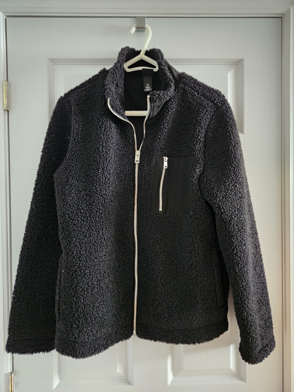 H&M Black Sherpa Zip-Up Jacket with Chest Pocket
